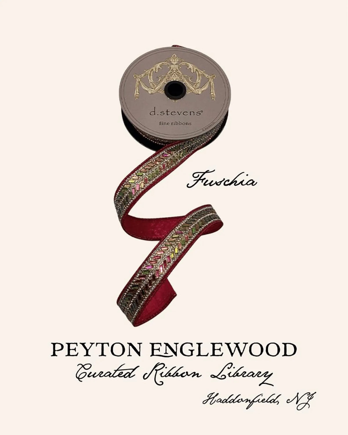 D. Stevens Jeweled Herringbone Ribbon | 1" Wired Christmas Ribbon (5 Yard Roll) Gold or Fuchsia