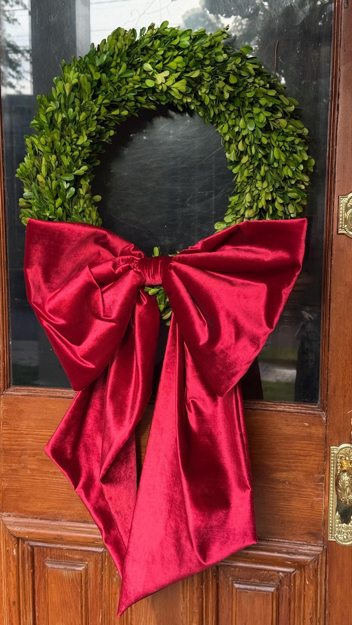Crimson Red Velvet Holiday Wreath Bow, Christmas Tree Topper, Country House Decor