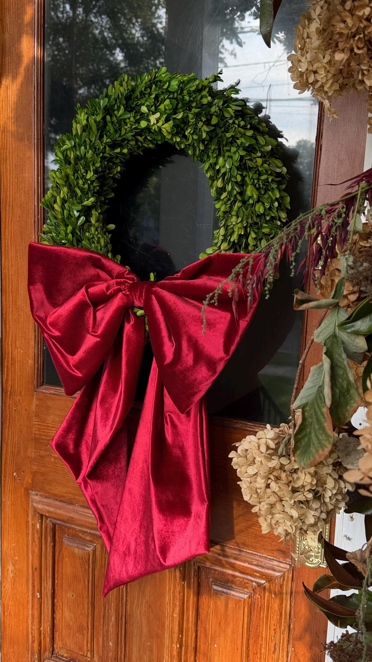 Crimson Red Velvet Holiday Wreath Bow, Christmas Tree Topper, Country House Decor
