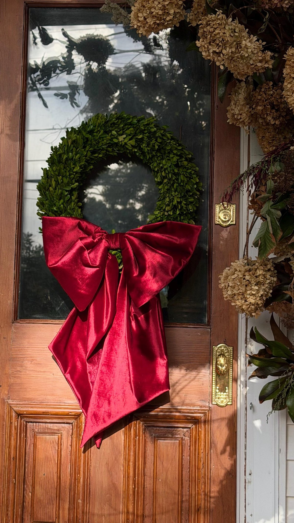 Crimson Red Velvet Holiday Wreath Bow, Christmas Tree Topper, Country House Decor
