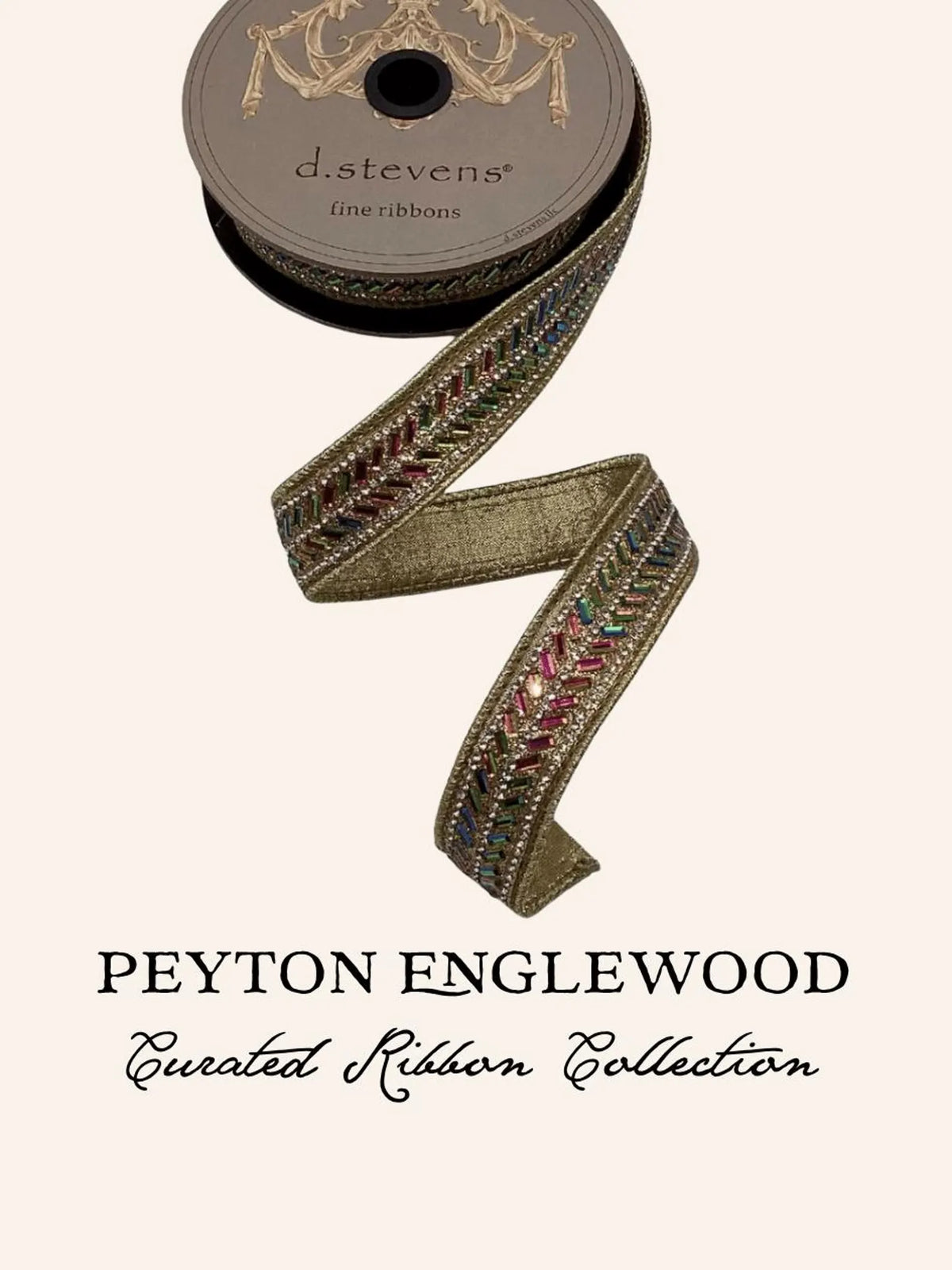 D. Stevens Jeweled Herringbone Ribbon | 1" Wired Christmas Ribbon (5 Yard Roll) Gold or Fuchsia