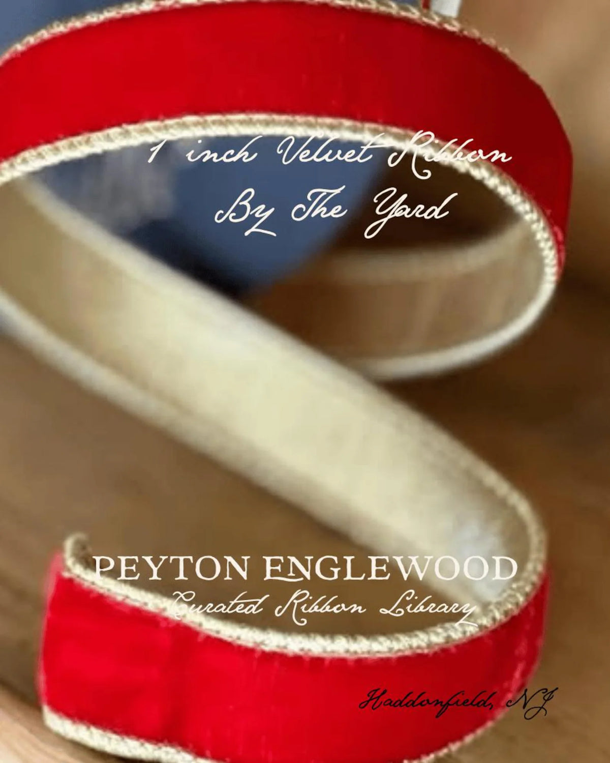 By The Yard | 1 Inch Velvet Ribbon with Gold Trim | Holiday Christmas Crafting Supplies