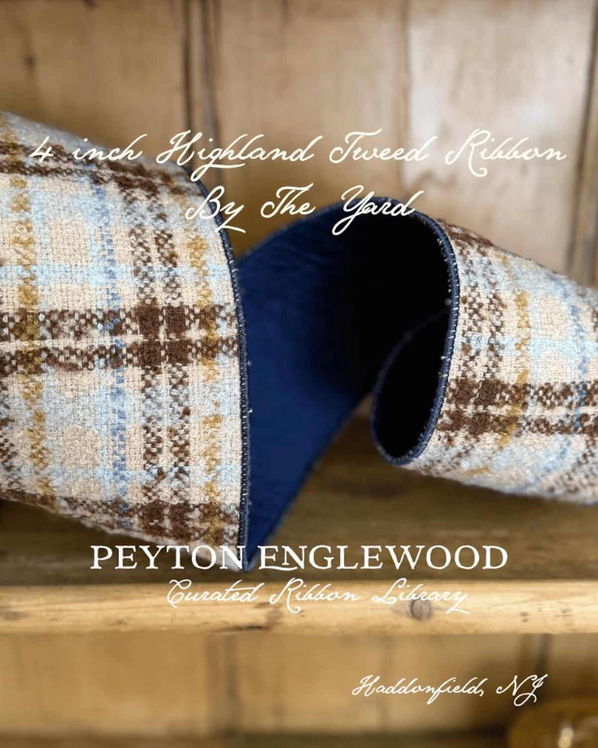 4 Inch Highland Tweed Ribbon | Brown Blue Plaid, Wired Edges, Sold By The Yard